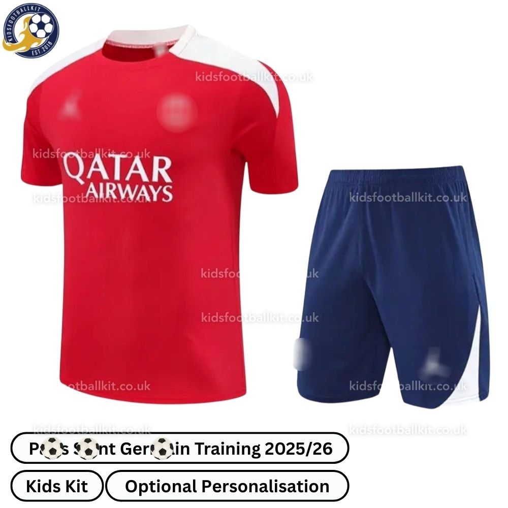 P^_^SG Training Kids Football Kit 2025/26 (No Socks) – Red